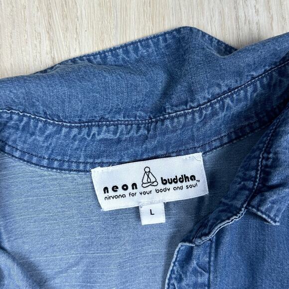 Neon Buddha Button Down Long Sleeve Chambray Denim Classic Casual Shirt Large - Picture 15 of 16